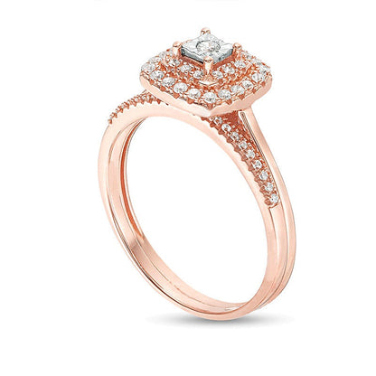 0.25 CT. TW Diamond Double Cushion Frame Bridal Set in 10K Rose Gold