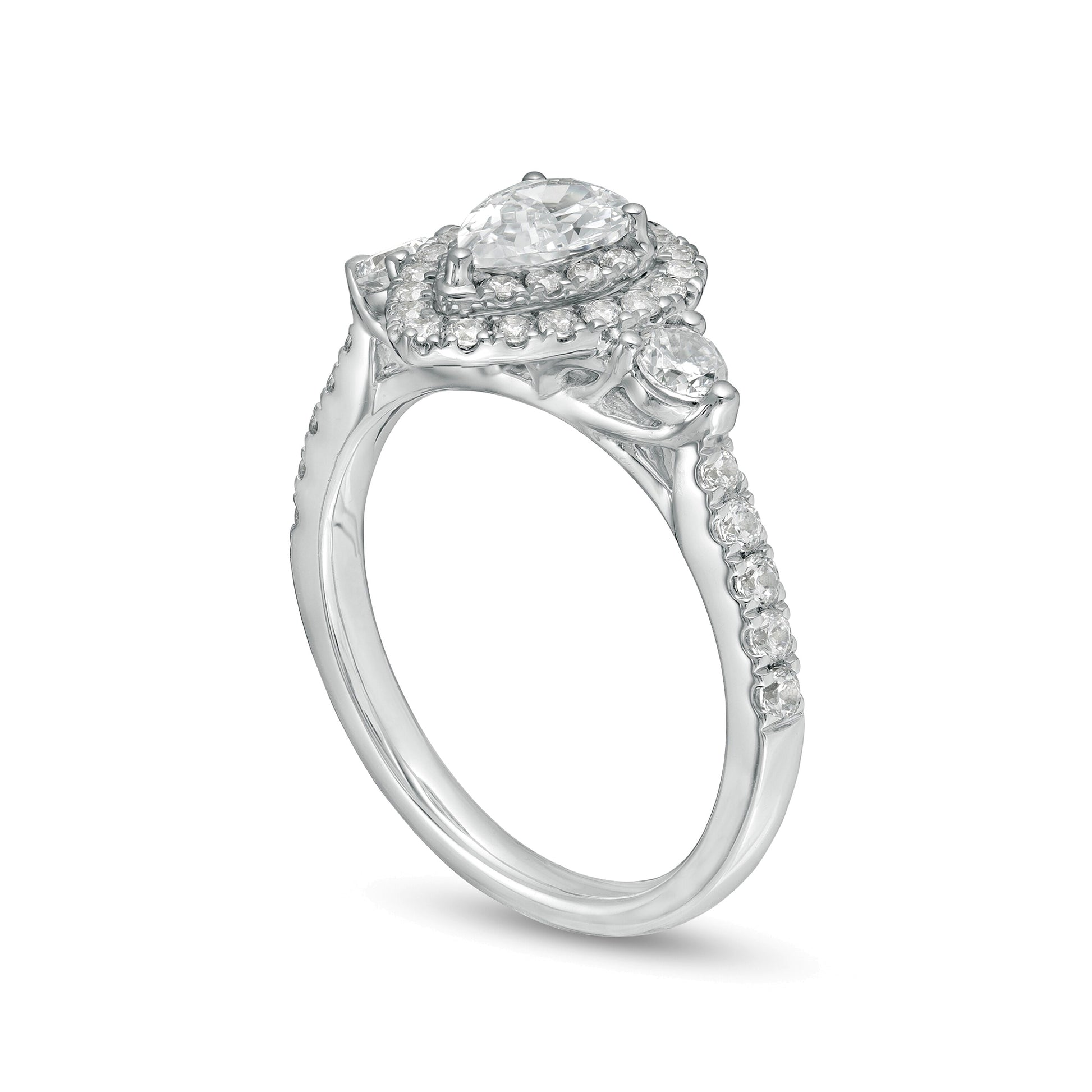 1.17 CT. TW Pear-Shaped Diamond Frame Past Present FutureÂ® Engagement Ring in 14K White Gold (I/I2)