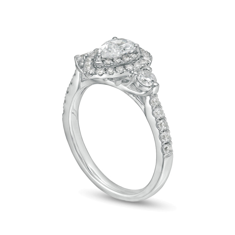1.17 CT. TW Pear-Shaped Diamond Frame Past Present FutureÂ® Engagement Ring in 14K White Gold (I/I2)
