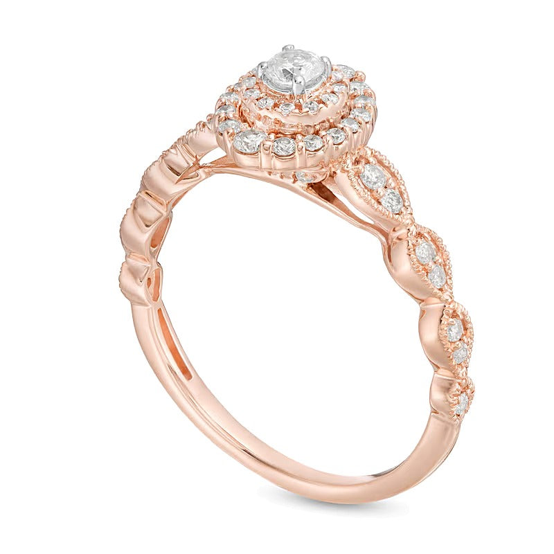 0.38 CT. TW Diamond Double Frame Art-Deco Vintage-Style Engagement Ring in 10K Rose Gold