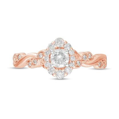 0.5 CT. TW Diamond Frame Vintage-Style Twist Shank Engagement Ring in 10K Rose Gold
