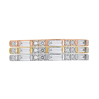 0.38 CT. TW Baguette and Round Diamond Duo Three Piece Stackable Ring Set in Sterling Silver and Two-Tone Rhodium