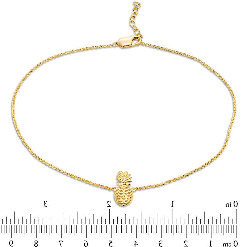 Etched Pineapple Anklet in 10K Gold - 10"