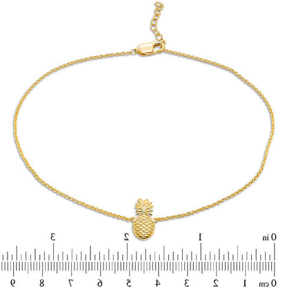 Etched Pineapple Anklet in 10K Gold - 10"