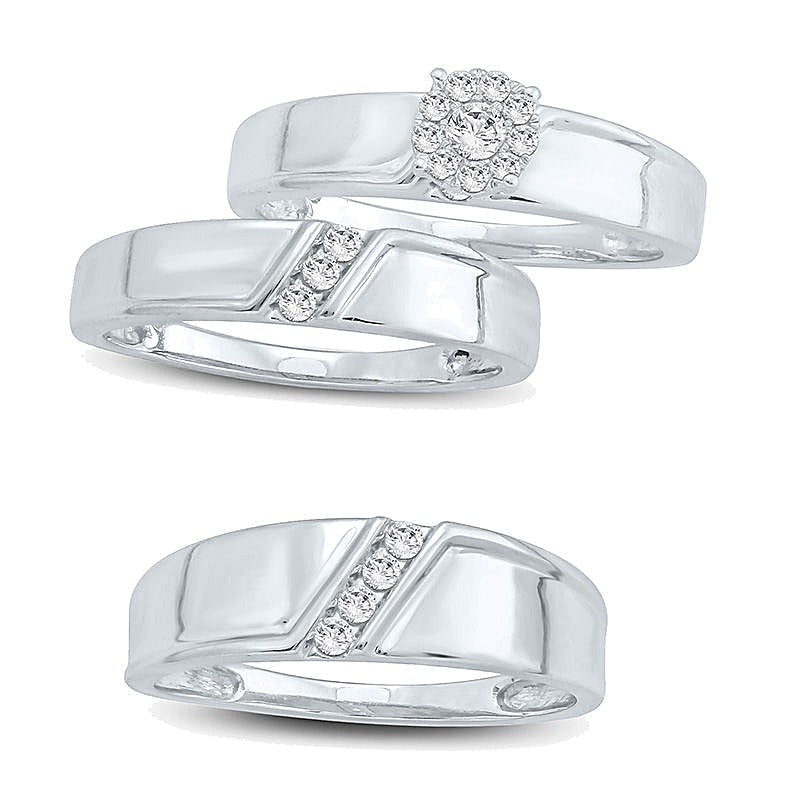 0.1 CT. TW Diamond Four Stone Slant Wedding Band in 10K White Gold