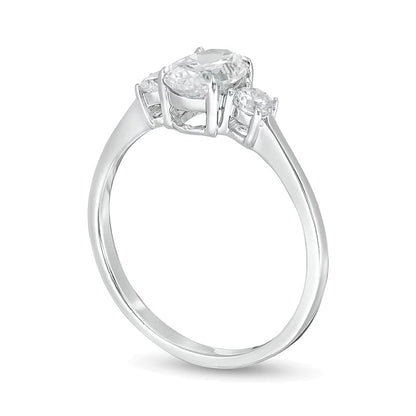 1.0 CT. TW Oval and Round Diamond Three Stone Engagement Ring in 14K White Gold