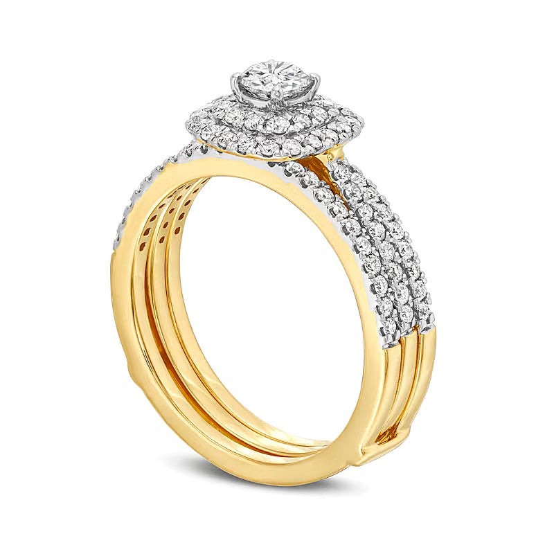 1.0 CT. TW Diamond Double Frame Multi-Row Bridal Set in 10K Gold