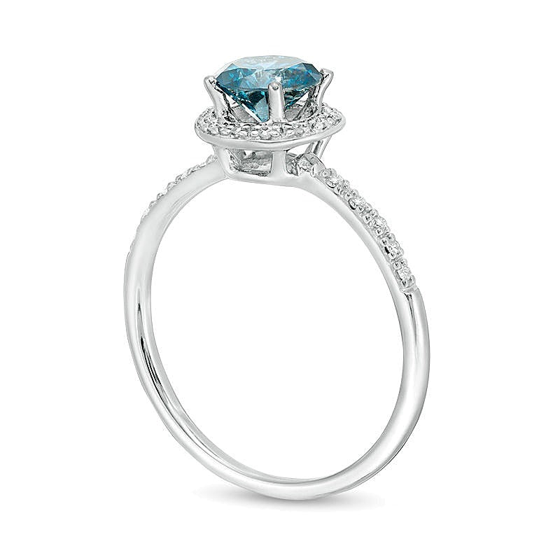 1.0 CT. TW Enhanced Blue and White Diamond Frame Engagement Ring in 14K White Gold