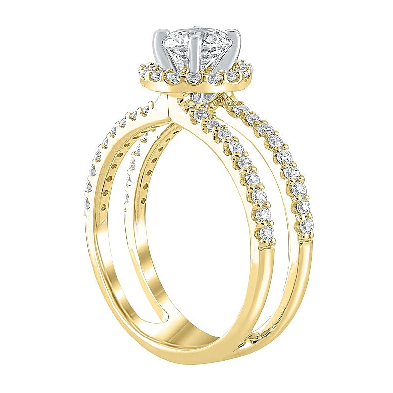 1.2 CT. TW Diamond Frame Double Row Open Shank Engagement Ring in 14K Gold (I/I2)