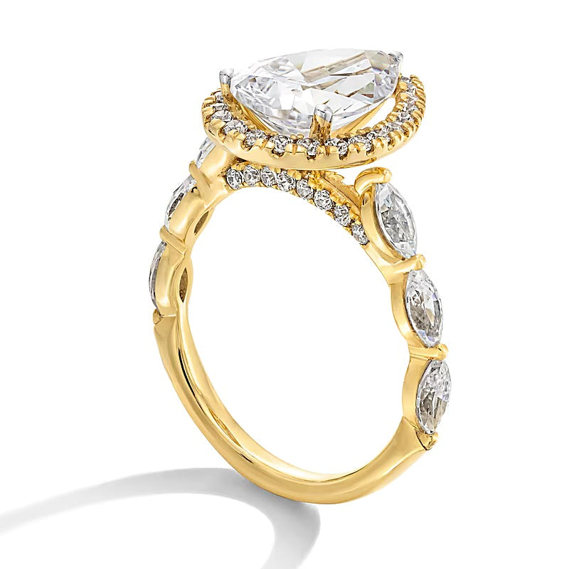 4.0 CT. TW Pear-Shaped Lab-Grown Diamond Frame Scallop Shank Engagement Ring in 14K Gold (F/VS2)