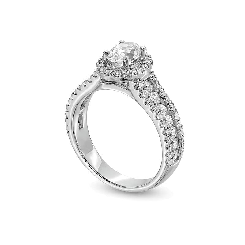 1.75 CT. TW Oval Lab-Grown Diamond Frame Triple Row Engagement Ring in 14K White Gold (F/VS2)