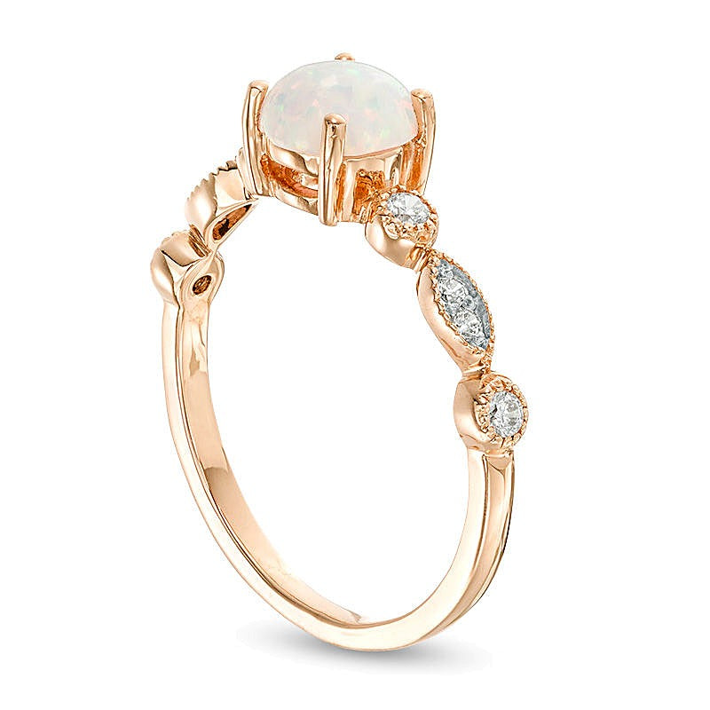 6.0mm Lab-Created Opal and 0.1 CT. TW Diamond Vintage-Style Ring in 10K Rose Gold