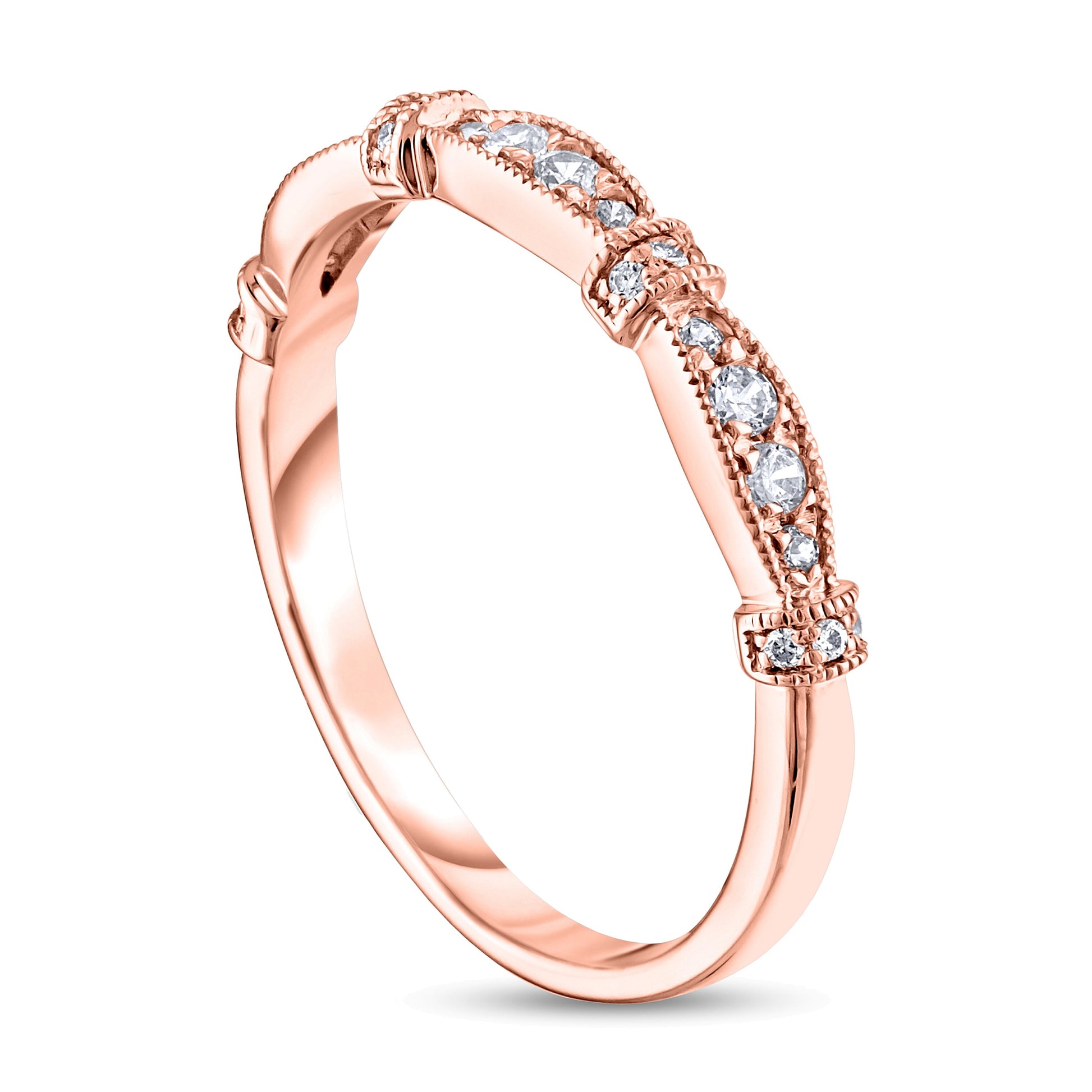 0.2 CT. TW Diamond Alternating Collar Vintage-Style Stackable Band in 14K Rose Gold