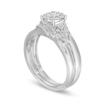 0.25 CT. TW Diamond Slant Bridal Set in Sterling Silver