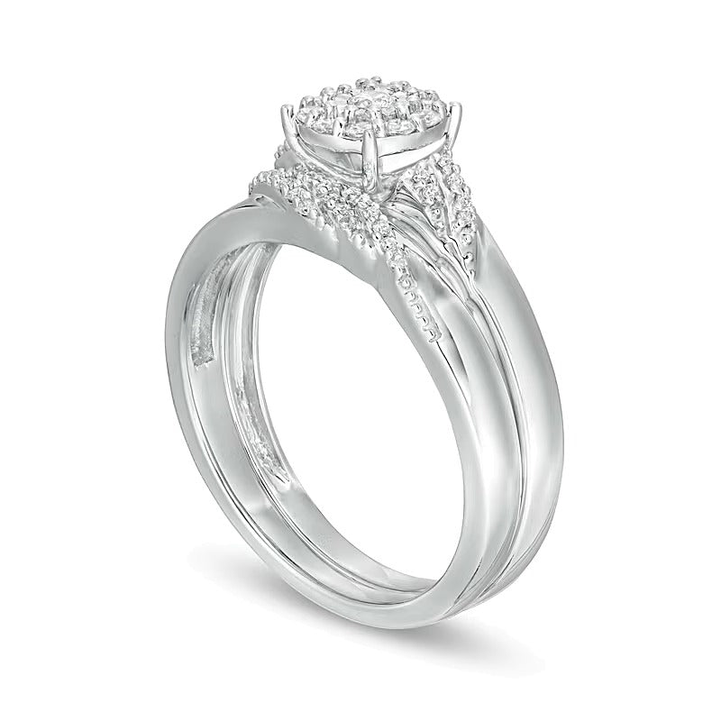 0.25 CT. TW Diamond Slant Bridal Set in Sterling Silver