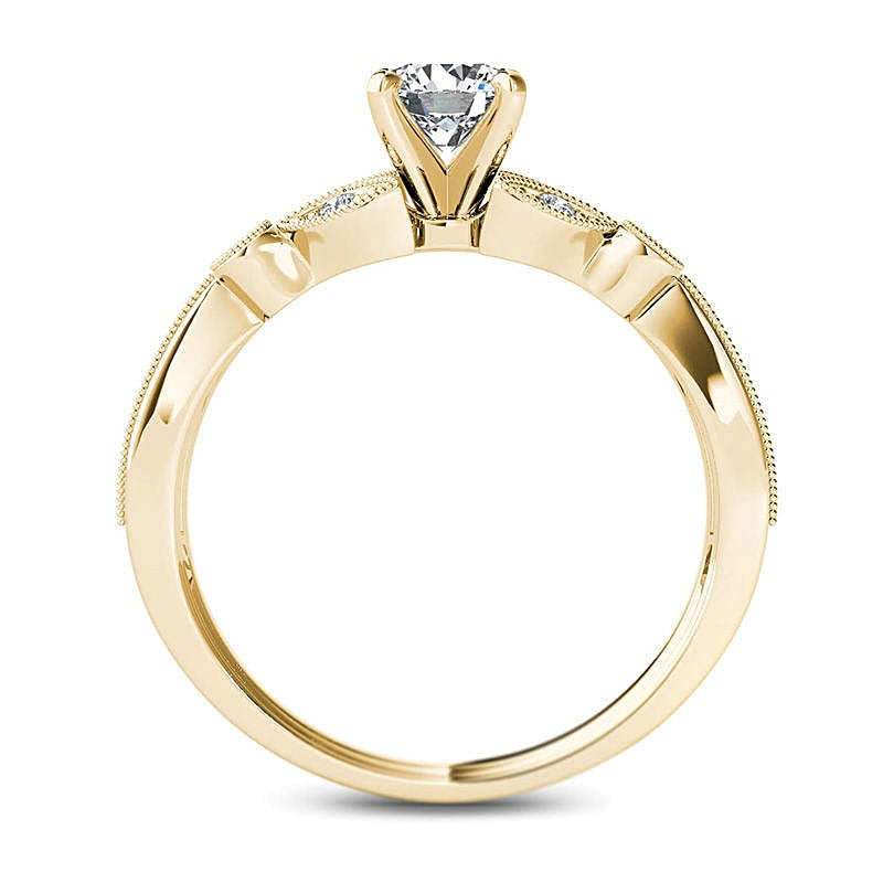 0.63 CT. TW Diamond Leaf Vintage-Style Engagement Ring in 14K Gold