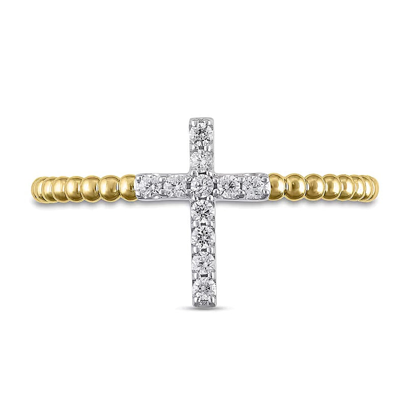 0.1 CT. TW Diamond Cross Bead Shank Ring in 10K Gold
