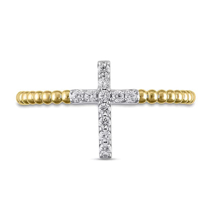 0.1 CT. TW Diamond Cross Bead Shank Ring in 10K Gold