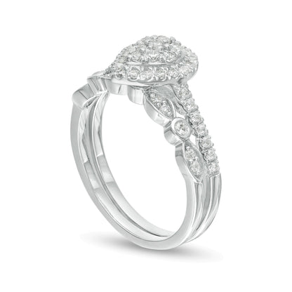 0.5 CT. TW Composite Pear-Shaped Diamond Art Deco Bridal Set in 10K White Gold