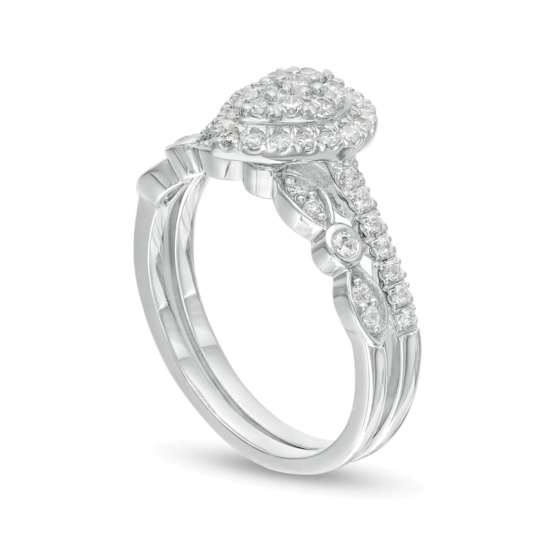 0.5 CT. TW Composite Pear-Shaped Diamond Art Deco Bridal Set in 10K White Gold
