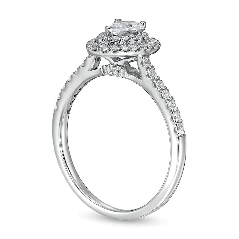 0.88 CT. TW Pear-Shaped Diamond Double Frame Engagement Ring in 10K White Gold (I/I2)