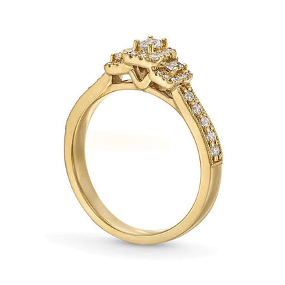 0.5 CT. TW Emerald and Baguette-Cut Diamond Frame Past Present FutureÂ® Engagement Ring in 14K Gold