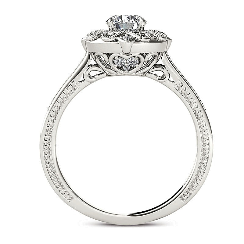 0.63 CT. TW Diamond Flower Frame Vintage-Style Engagement Ring in 14K White Gold