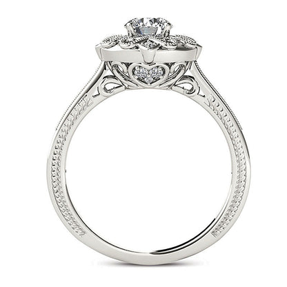 0.63 CT. TW Diamond Flower Frame Vintage-Style Engagement Ring in 14K White Gold