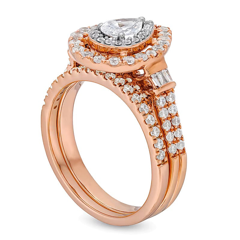 1.0 CT. TW Pear-Shaped Diamond Double Row Bridal Set in 10K Rose Gold
