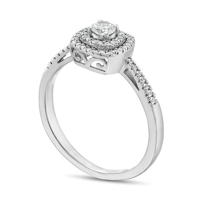 0.33 CT. TW Diamond Double Cushion Frame Engagement Ring in 10K White Gold