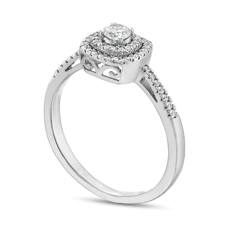 0.33 CT. TW Diamond Double Cushion Frame Engagement Ring in 10K White Gold