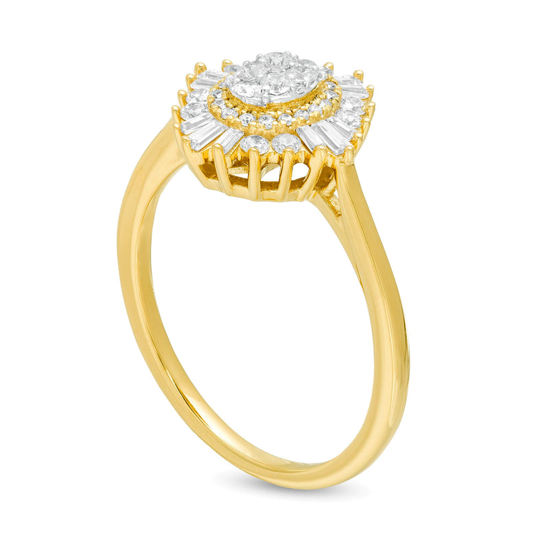 0.5 CT. TW Composite Diamond Double Starburst Frame Engagement Ring in 10K Gold