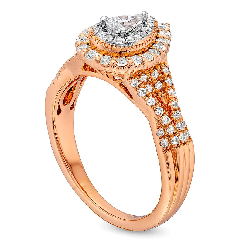 0.63 CT. TW Pear-Shaped Diamond Layered Twist Shank Engagement Ring in 10K Rose Gold