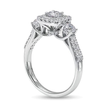 1.17 CT. TW Diamond Past Present FutureÂ® Cushion-Shaped Frame Double Row Engagement Ring in 14K White Gold