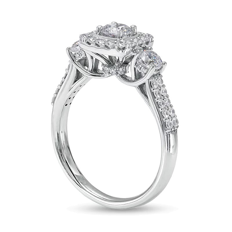 1.17 CT. TW Diamond Past Present FutureÂ® Cushion-Shaped Frame Double Row Engagement Ring in 14K White Gold