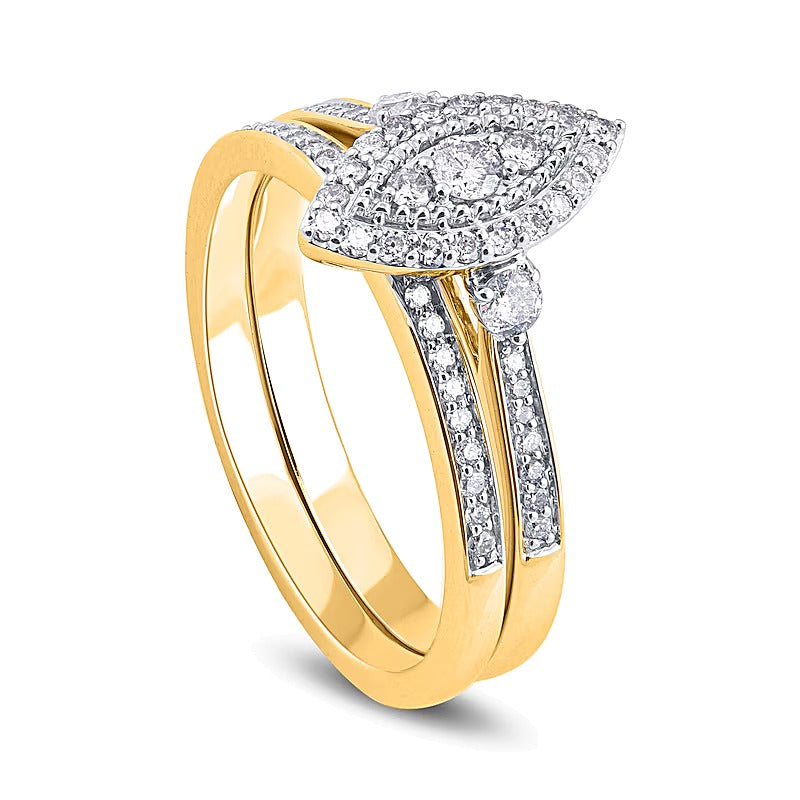 0.5 CT. TW Composite Marquise-Shaped Diamond Double Frame Bridal Set in 10K Gold