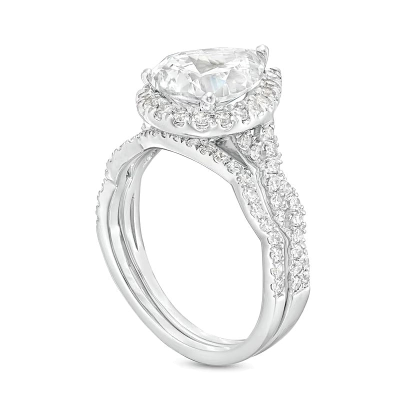 2.63 CT. TW Pear-Shaped Lab-Grown Diamond Frame Twist Shank Bridal Set in 14K White Gold (I/SI2)