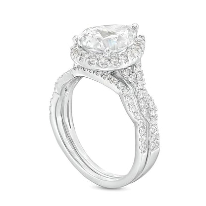2.63 CT. TW Pear-Shaped Lab-Grown Diamond Frame Twist Shank Bridal Set in 14K White Gold (I/SI2)