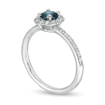 0.75 CT. TW Enhanced Blue and White Diamond Frame Engagement Ring in 14K White Gold