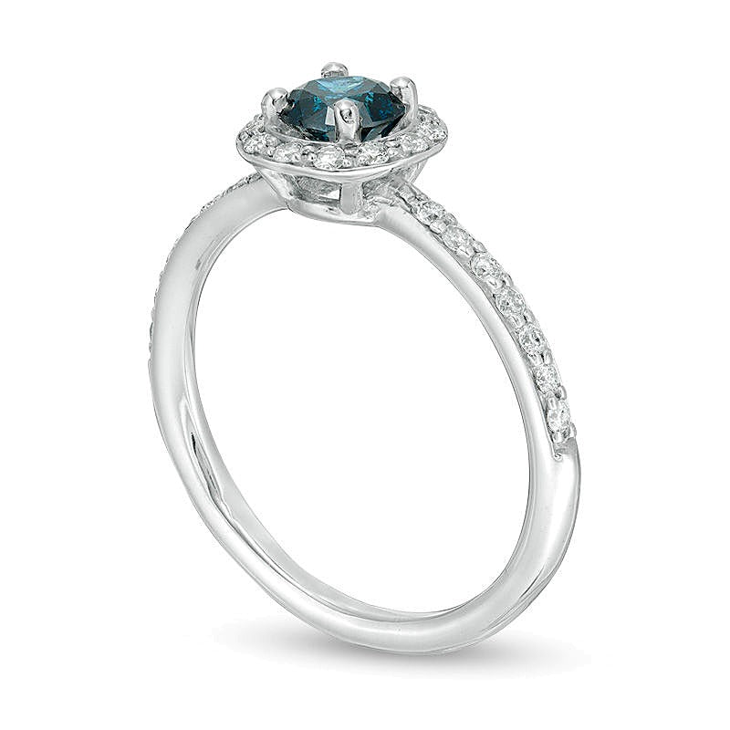 0.75 CT. TW Enhanced Blue and White Diamond Frame Engagement Ring in 14K White Gold