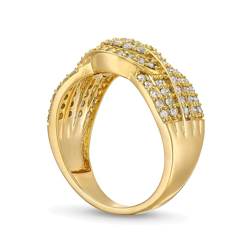 0.75 CT. TW Diamond Double Row Wave Bypass Ring in 10K Gold
