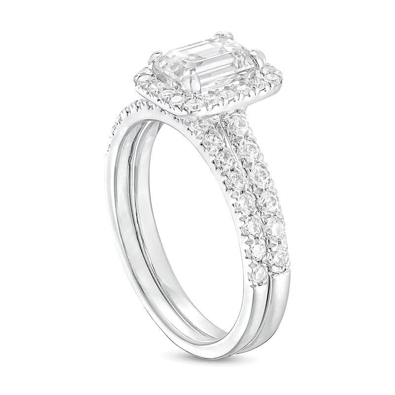 1.75 CT. TW Emerald-Cut Lab-Grown Diamond Frame Bridal Set in 14K White Gold (I/SI2)