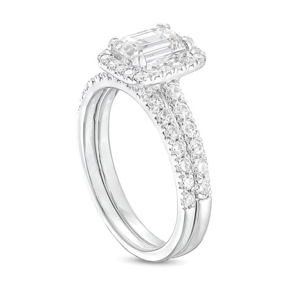 1.75 CT. TW Emerald-Cut Lab-Grown Diamond Frame Bridal Set in 14K White Gold (I/SI2)