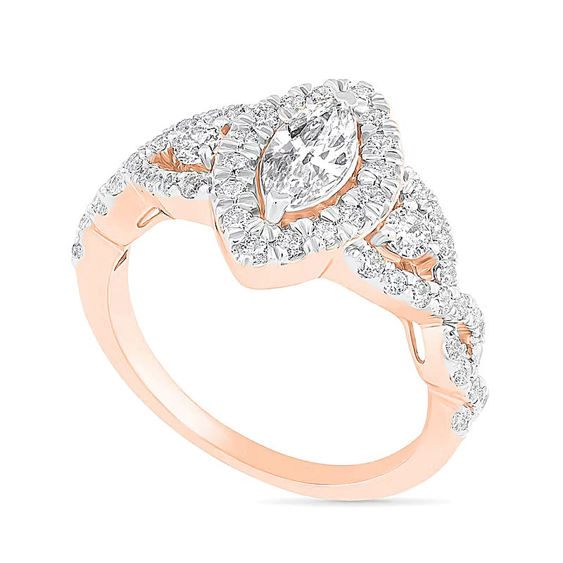1.5 CT. TW Marquise Diamond Frame Vintage-Style Bridal Set in 10K Rose Gold