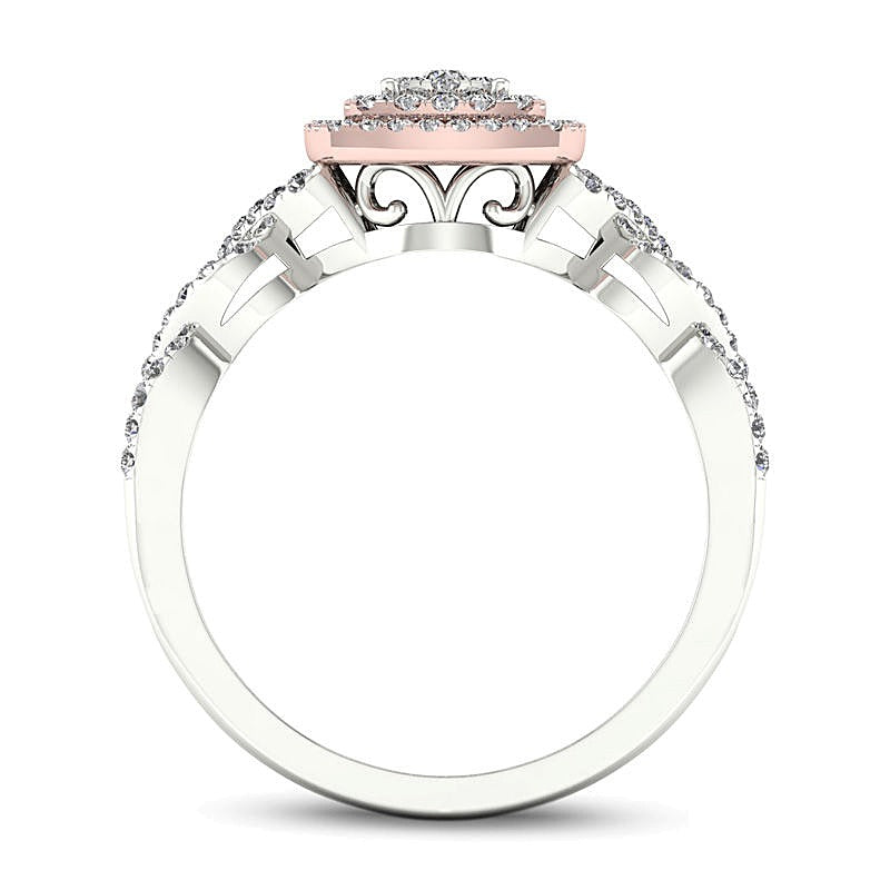 0.33 CT. TW Composite Diamond Double Cushion Frame Twist Engagement Ring in 14K Two-Tone Gold