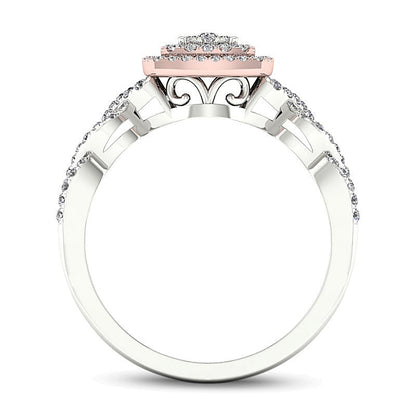 0.33 CT. TW Composite Diamond Double Cushion Frame Twist Engagement Ring in 14K Two-Tone Gold