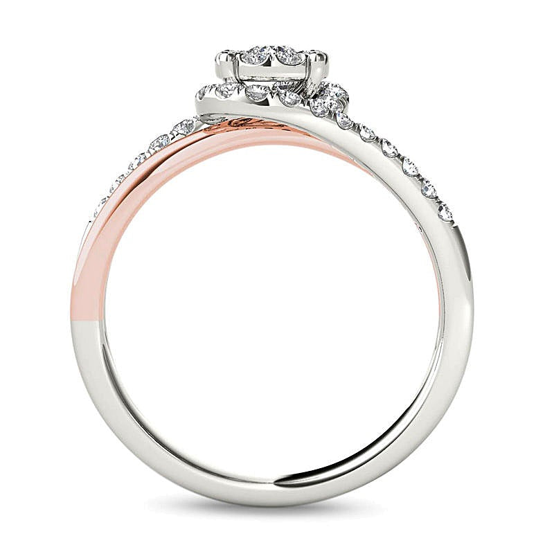 0.5 CT. TW Multi-Diamond Swirl Frame Engagement Ring in 14K Two-Tone Gold