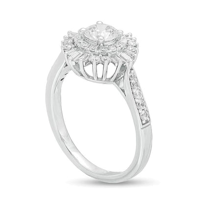 1.0 CT. TW Diamond Double Starburst Frame Engagement Ring in 14K White Gold