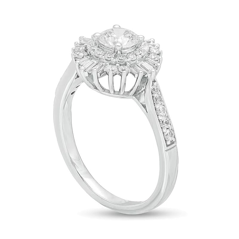 1.0 CT. TW Diamond Double Starburst Frame Engagement Ring in 14K White Gold