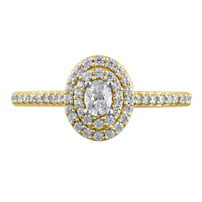 0.5 CT. TW Oval Diamond Double Frame Engagement Ring in 10K Gold